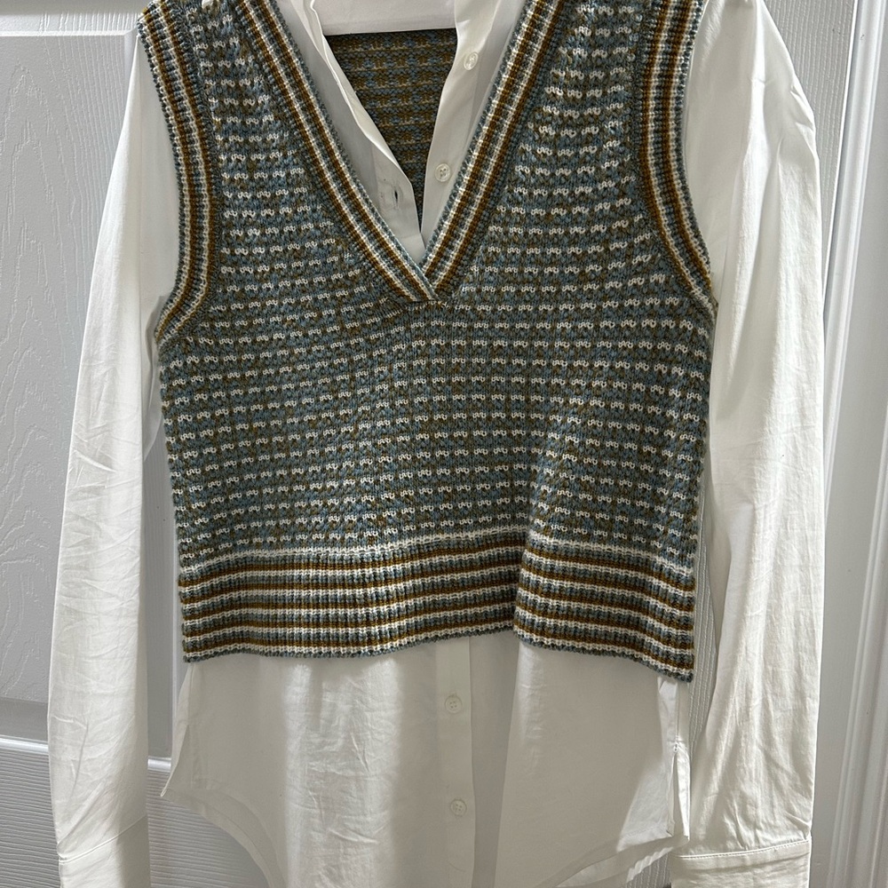 Stylish Knit Vest with White Shirt Veronica Beard $298